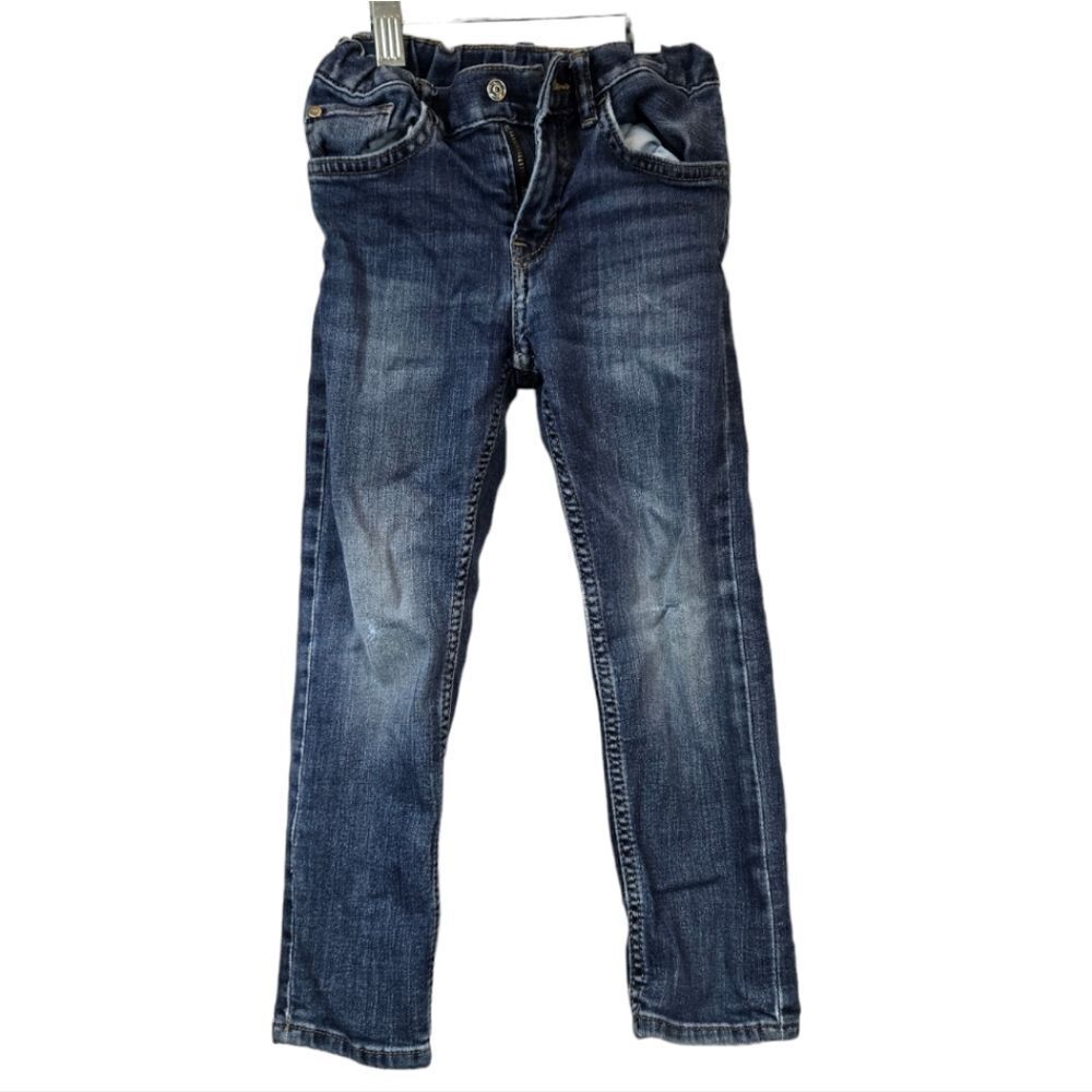 H&M Boys Slim Fit Jeans 4-5Y Adjustable Waist Dark Wash Denim Needs Repair